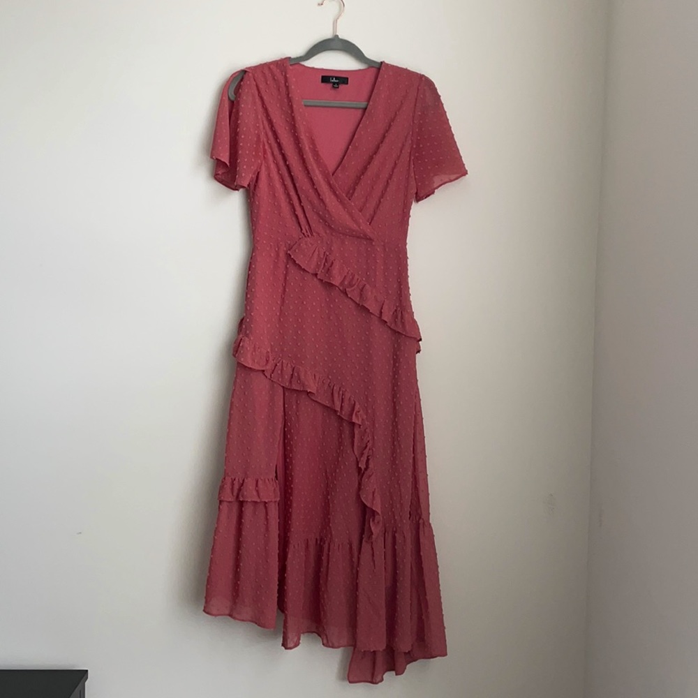 Lulus Next To You Swiss Dot Midi - Dusty Rose (Size Small)